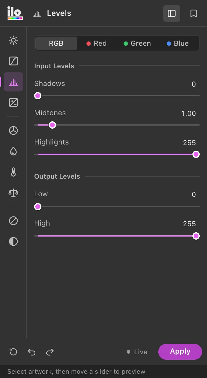 Levels in Color Tools